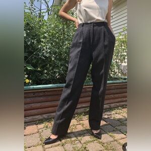 Vintage high waisted pleated wool trousers. Slight taper ankle. Charcoal grey